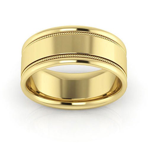 18K Yellow Gold 8mm milgrain raised edge design comfort fit wedding band - DELLAFORA