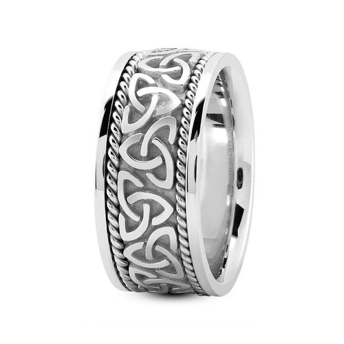 Platinum 10mm fancy design comfort fit wedding band with celtic center and side rope design - DELLAFORA