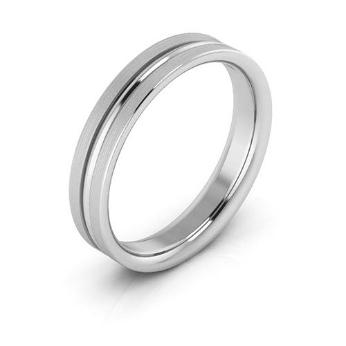 Platinum 4mm grooved design brushed comfort fit wedding band - DELLAFORA