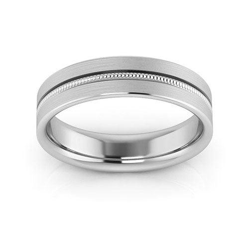 Platinum 5mm milgrain grooved design brushed comfort fit wedding band - DELLAFORA