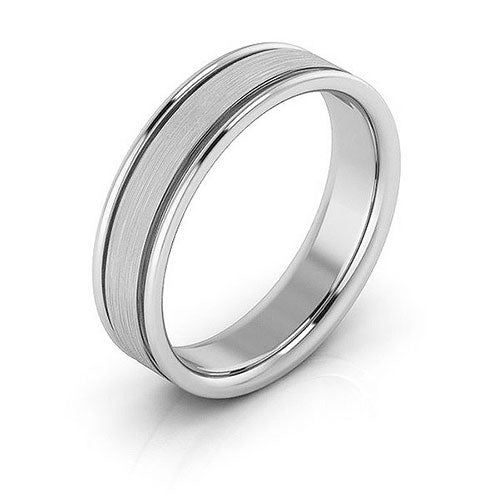 Platinum 5mm raised edge design brushed center comfort fit wedding band - DELLAFORA