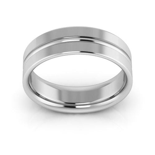 Platinum 6mm grooved design comfort fit wedding band - DELLAFORA