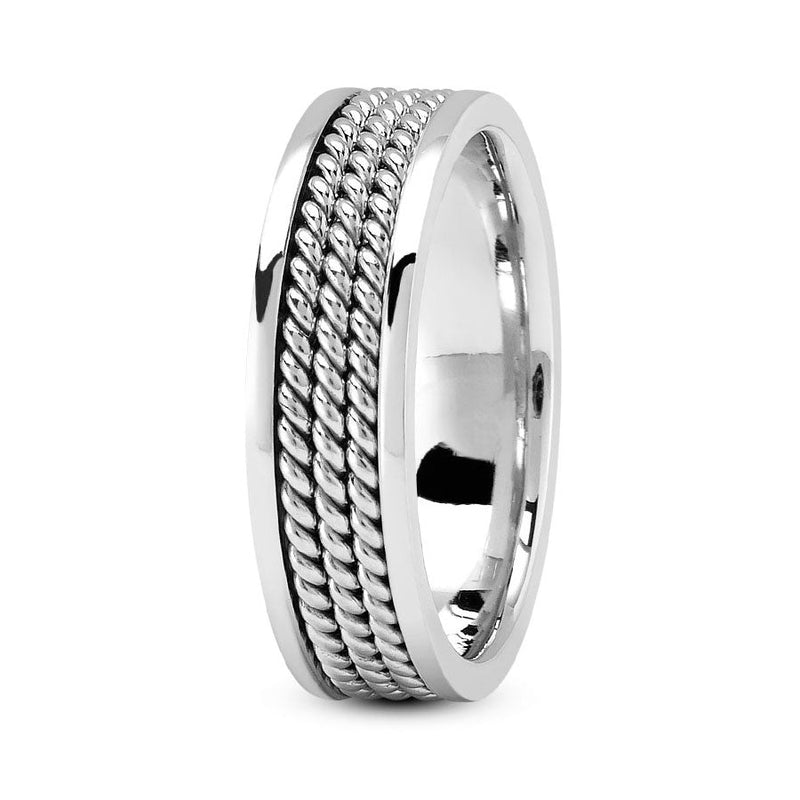 Platinum 6mm hand made comfort fit wedding band with three ropes design - DELLAFORA