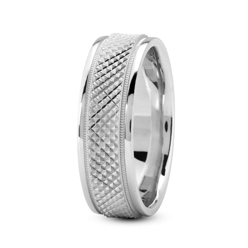 Platinum 7mm fancy design comfort fit wedding band with fancy cut and milgrain design - DELLAFORA