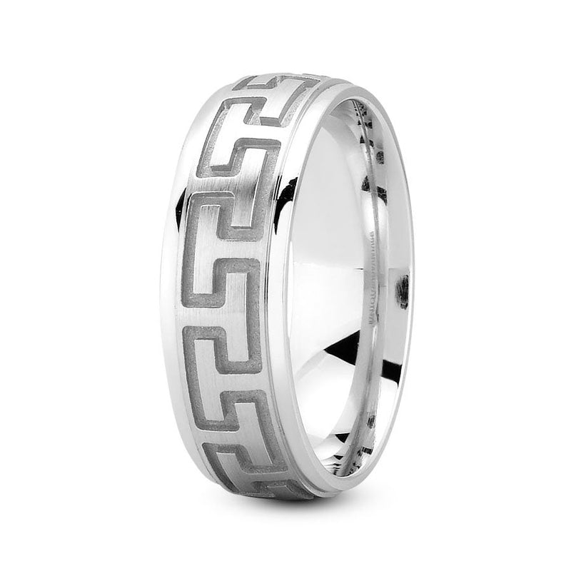 Platinum 7mm fancy design comfort fit wedding band with greek design - DELLAFORA