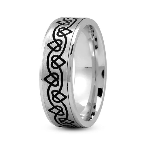 Platinum 7mm fancy design comfort fit wedding band with linked hearts design - DELLAFORA