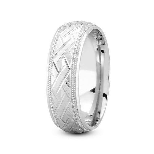 Platinum 7mm fancy design comfort fit wedding band with zig zag and milgrain design - DELLAFORA