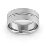 Platinum 8mm milgrain grooved design brushed comfort fit wedding band - DELLAFORA