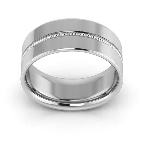 Platinum 8mm milgrain grooved design comfort fit wedding band - DELLAFORA