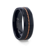 ADELARD Rose Gold Braided Brushed Center Black Tungsten Wedding Band With Polished Beveled Edges - 8mm - DELLAFORA