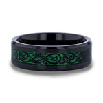 ALLURE Black Dragon Design With Green Background Inlaid Black Tungsten Carbide Men's Ring With Clear Coating And Beveled Edge - 8mm - DELLAFORA