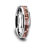 ARCHEAN Pink Dinosaur Bone Inlaid Tungsten Carbide Beveled Edged Ring - 4mm - DELLAFORA