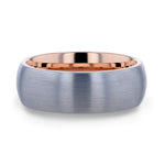 CAMERON Domed Brushed Finish Tungsten Carbide Men's Wedding Band With Rose Gold Ion Plating Interior - 8mm - DELLAFORA