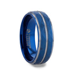 CARMEL Blue Ion Plated Tungsten Carbide Men's Tungsten Ring With Faceted Center And Stepped Edges - 8mm - DELLAFORA