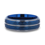 CARMEL Blue Ion Plated Tungsten Carbide Men's Tungsten Ring With Faceted Center And Stepped Edges - 8mm - DELLAFORA