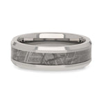 CELESTIAL Flat Tungsten Carbide Ring with Beveled Edges and Meteorite Inlay - 8mm - DELLAFORA
