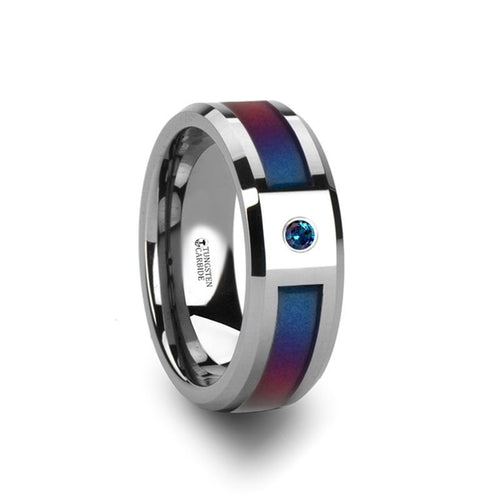 CERULEAN Tungsten Carbide Ring with Blue/Purple Color Changing Inlay and Alexandrite Setting - 8mm - DELLAFORA
