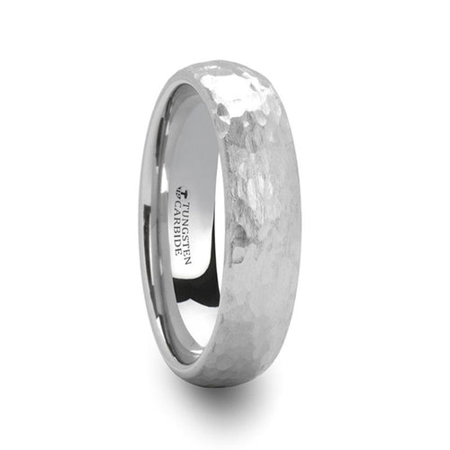 CHANDLER Domed Hammered Finish White Tungsten Carbide Ring - 6mm - DELLAFORA