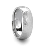 CHANDLER Domed Hammered Finish White Tungsten Carbide Ring - 8mm - DELLAFORA