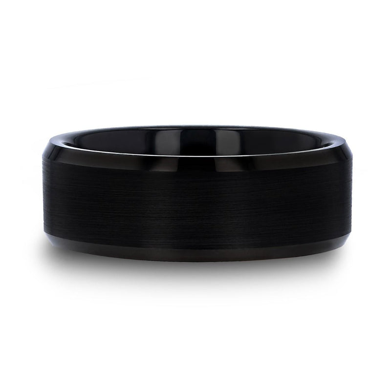 ELISE Black Tungsten Ring with Polished Beveled Edges and Brush Finished Center - 8mm - DELLAFORA