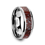 JURASSIC Red Dinosaur Bone Inlaid Tungsten Carbide Beveled Edged Ring - 8mm - DELLAFORA