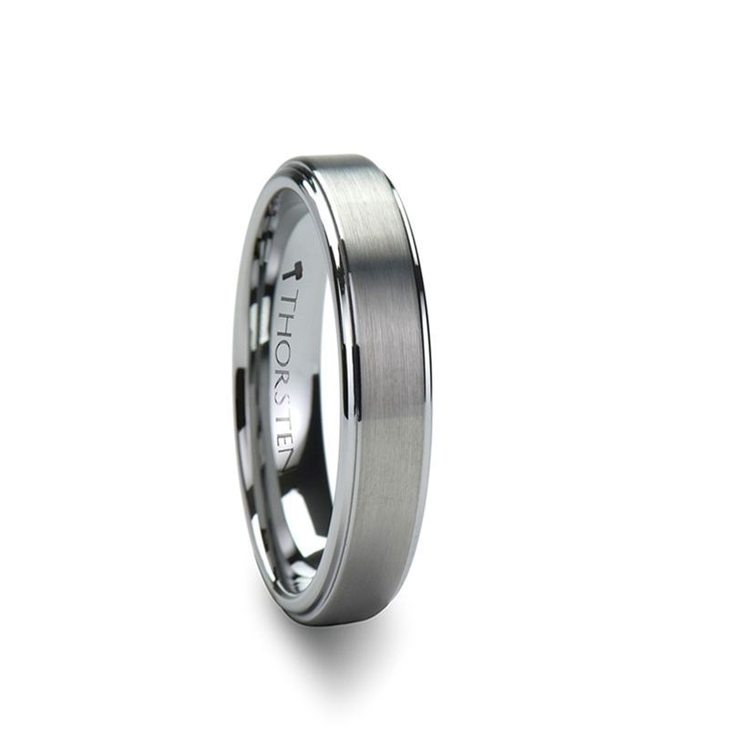 OPTIMUS Raised Center with Brush Finish Tungsten Ring - 4mm - DELLAFORA