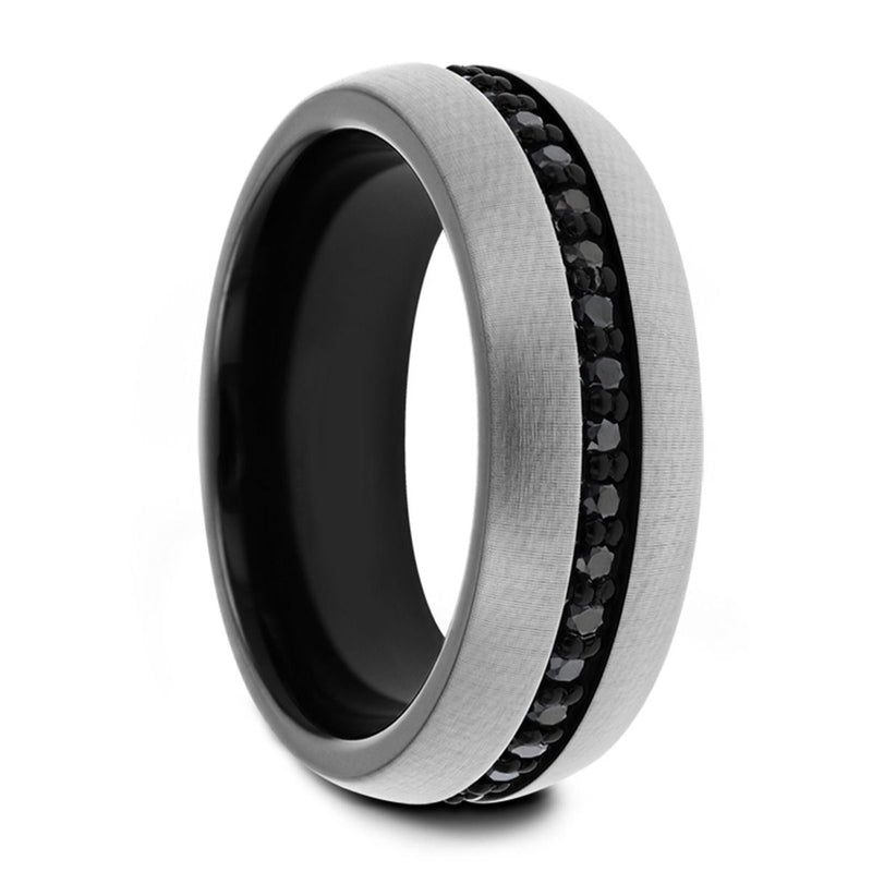 PILOT Gunmetal Tungsten Carbide Ring with Black Sapphires - 8mm - DELLAFORA