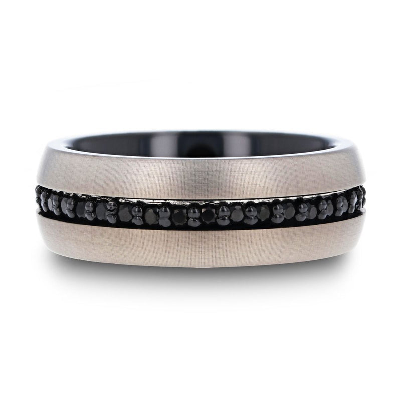 PILOT Gunmetal Tungsten Carbide Ring with Black Sapphires - 8mm - DELLAFORA