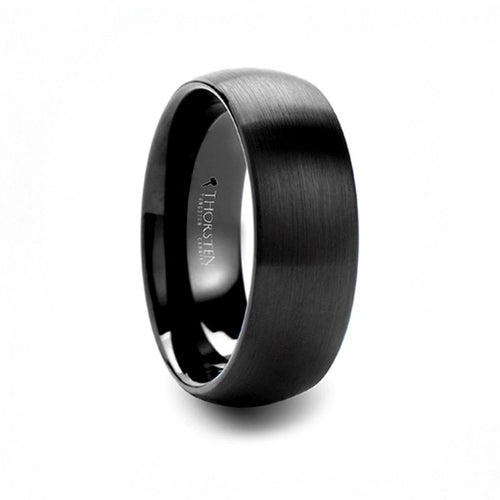 RAIDER Domed Brush Finished Black Tungsten Wedding Band - 8mm - DELLAFORA