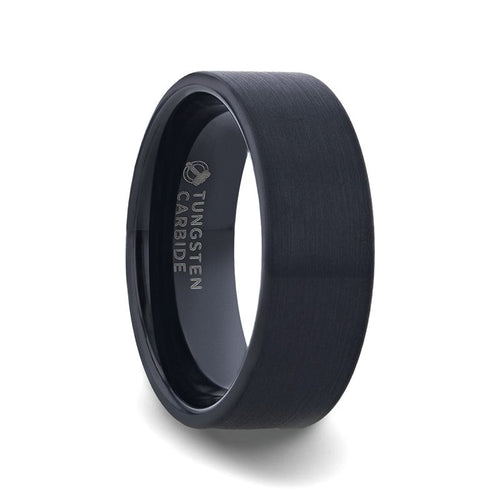 SAN ANTONIO Flat Black Tungsten Carbide Band with Brushed Finish - 8mm - DELLAFORA