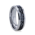 SEPTARIAN Tungsten Carbide ring with beveled edges and Metal Swirl Dragon Inlay - 8mm - DELLAFORA